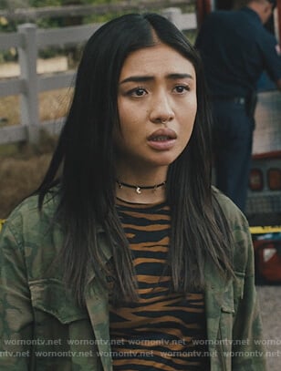 Alex's tiger stripe tee on Light as a Feather