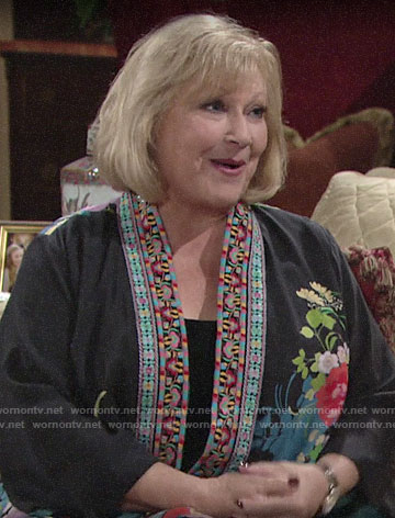Traci's floral embroidered trim kimono on The Young and the Restless