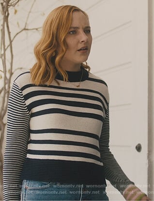 Violet's white striped sweater on Light as a Feather