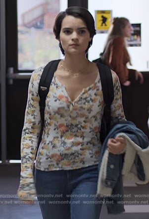 Elodie's floral top on Trinkets