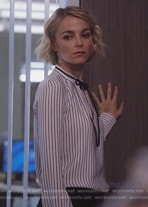 Lizzie's striped tie neck blouse on Instinct