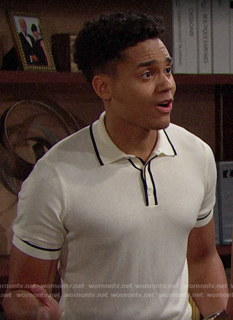 Xander's white polo shirt with black trim on The Bold and the Beautiful