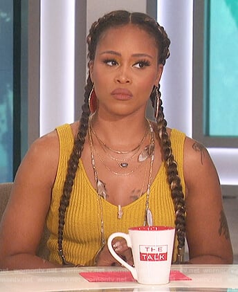 Eve's yellow ribbed tank on The Talk