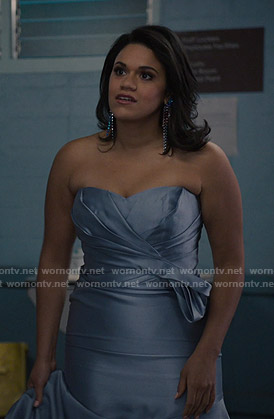 Yoli's blue strapless satin gown on Grand Hotel
