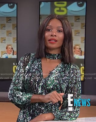 Zuri's green printed choker neck dress on E! News