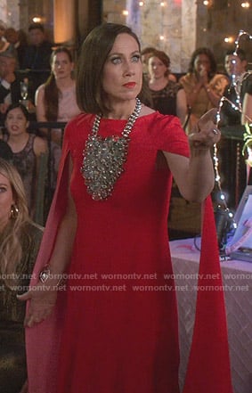 Diana's red cape sleeve dress on Younger