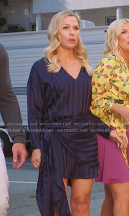 Jennie's navy striped asymmetric dress on BH90210