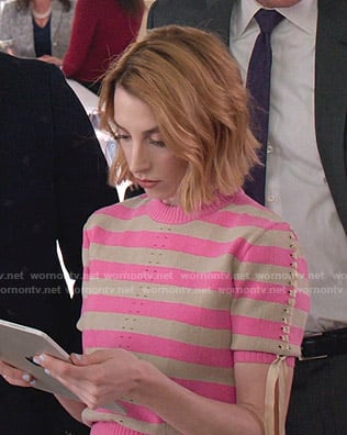 Lauren's pink and beige striped sweater on Younger
