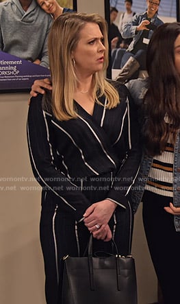 Liz's striped wrap jumpsuit on No Good Nick