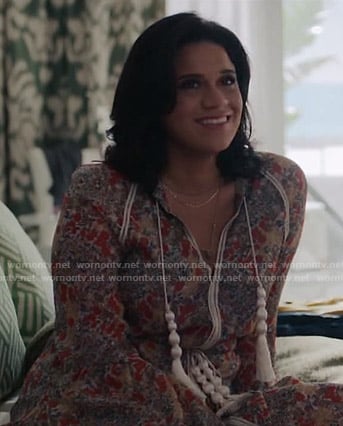 Yoli's floral long sleeve dress with tassels on Grand Hotel