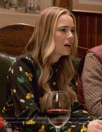 Ainsley's black daisy print blouse on Four Weddings and a Funeral