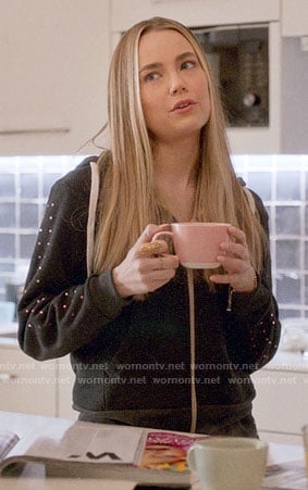 Ainsley's embellished sleeve hoodie on Four Weddings and a Funeral