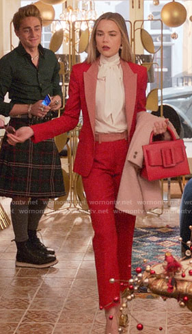 Ainsley's red suit on Four Weddings and a Funeral