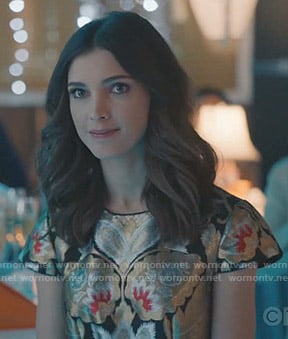 Alicia's metallic jacquard dress on Grand Hotel