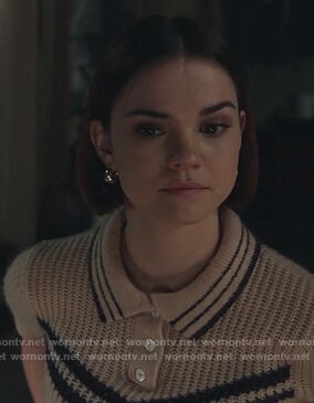 Callie's beige chevron polo sweater on Good Trouble