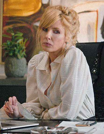 Beth's ivory checked blouse on Yellowstone