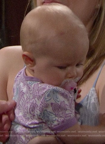 Beth's purple butterfly print onesie on The Bold and the Beautiful
