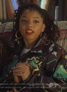 Jazlyn's black miseducation print sweater on Grown-ish