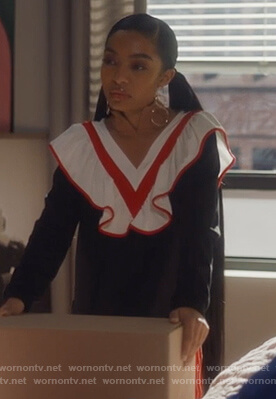 Zoey's black ruffle turtleneck sweater on Grown-ish
