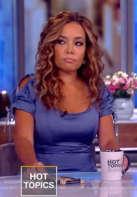Sunny's blue ruched sleeve dress on The View