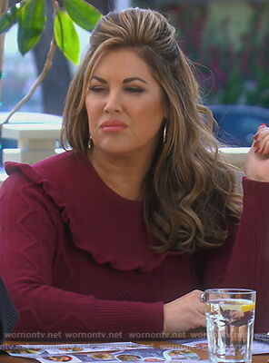 Emily's maroon ruffled sweater on The Real Housewives of Orange County