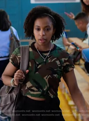 Ani's camo print tee on 13 Reasons Why