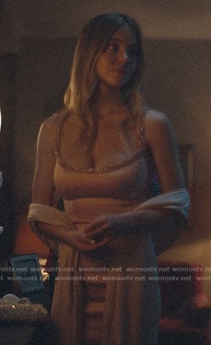 Cassie's pink embellished trim dress on Euphoria