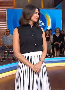 Cecilia's black top and striped skirt on Good Morning America