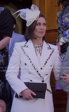 Diana's white blazer with leopard trim on Younger