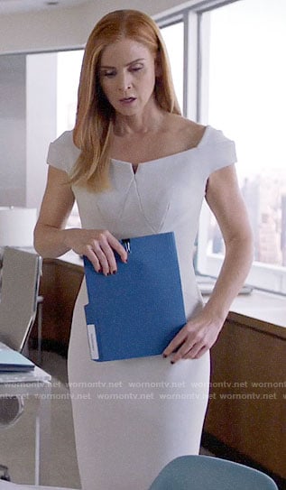 Donna's white notch neck dress on Suits