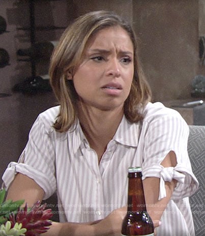 Elena's striped tie sleeve shirt on The Young and the Restless
