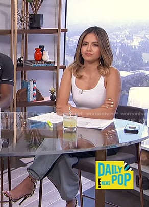 Erin's white tank and colorblock jeans on E! News Daily Pop