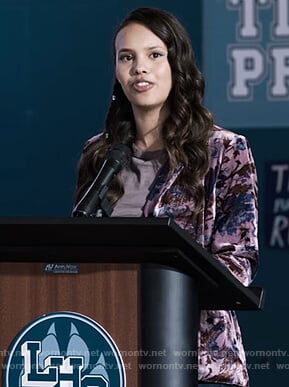 Jessica's floral velvet jacket on 13 Reasons Why