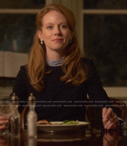 Gemma's dress with striped neck on Four Weddings and a Funeral