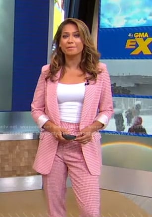 Ginger's pink gingham check suit on Good Morning America