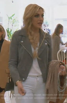 Gina's gray suede moto jacket on The Real Housewives of Orange County