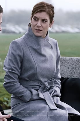 Olivia's gray wrap coat on 13 Reasons Why