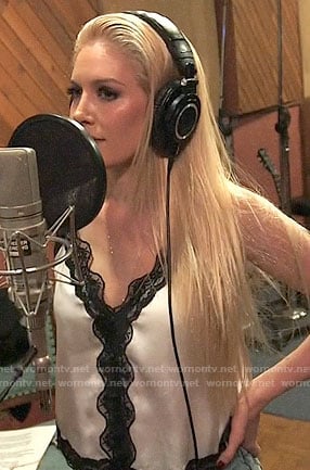Heidi's white cami with black lace on The Hills New Beginnings