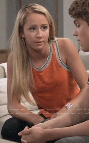 Josslyn's orange crochet trim tank on General Hospital