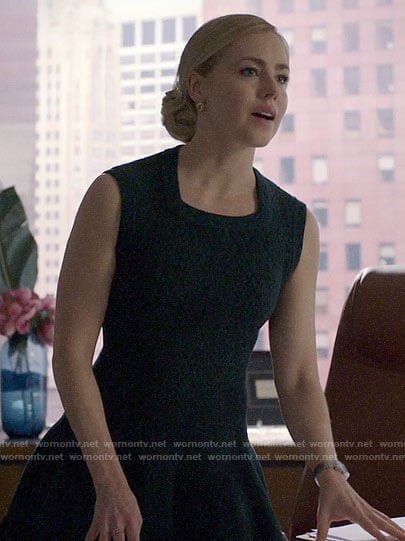 Katrina's dark green fit and flare dress on Suits