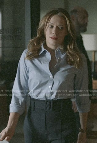 Keri's belted high-waisted pants on Pearson