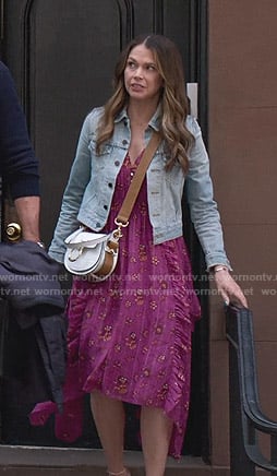 Liza's purple floral asymmetric dress on Younger