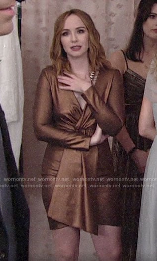 Mariah's metallic bronze long sleeved dress at Kyle & Lola's wedding on The Young and the Restless
