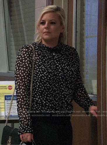 Maxie's navy floral top on General Hospital
