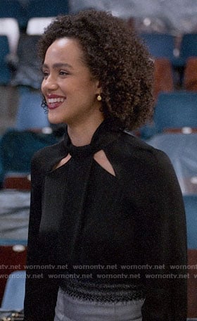 Maya's black cutout blouse on Four Weddings and a Funeral