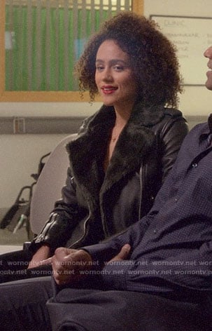 Maya's leather jacket with fur on Four Weddings and a Funeral