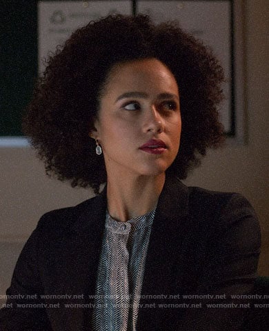 Maya's chevron striped blouse on Four Weddings and a Funeral