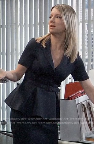 Nina's navy belted peplum dress on General Hospital