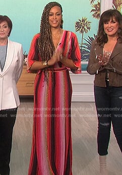 Eve's metallic striped wrap dress on The Talk
