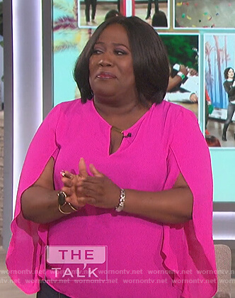 Sheryl's pink ruffle sleeve top on The Talk